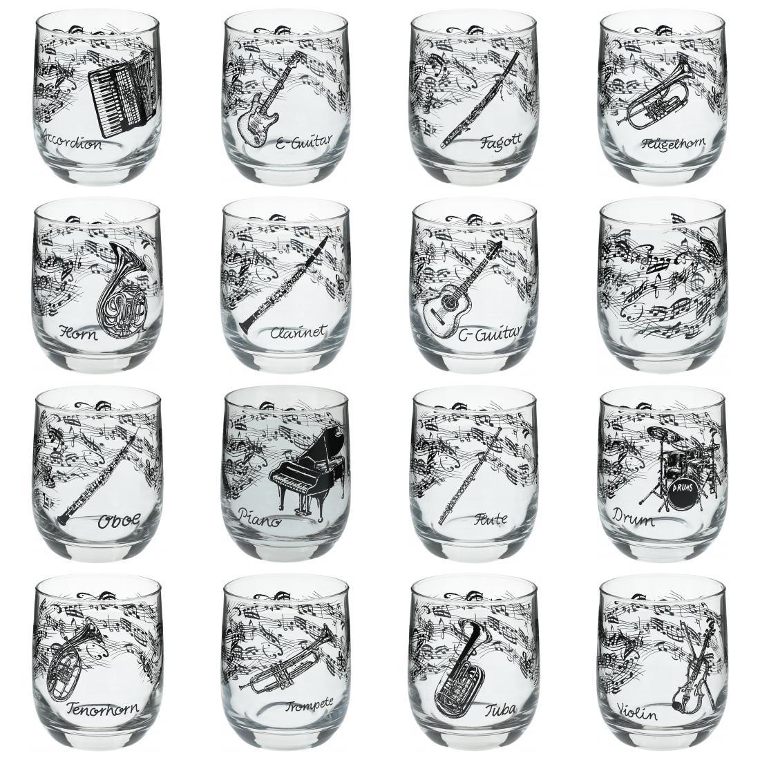 Glass with instruments and musical motifs