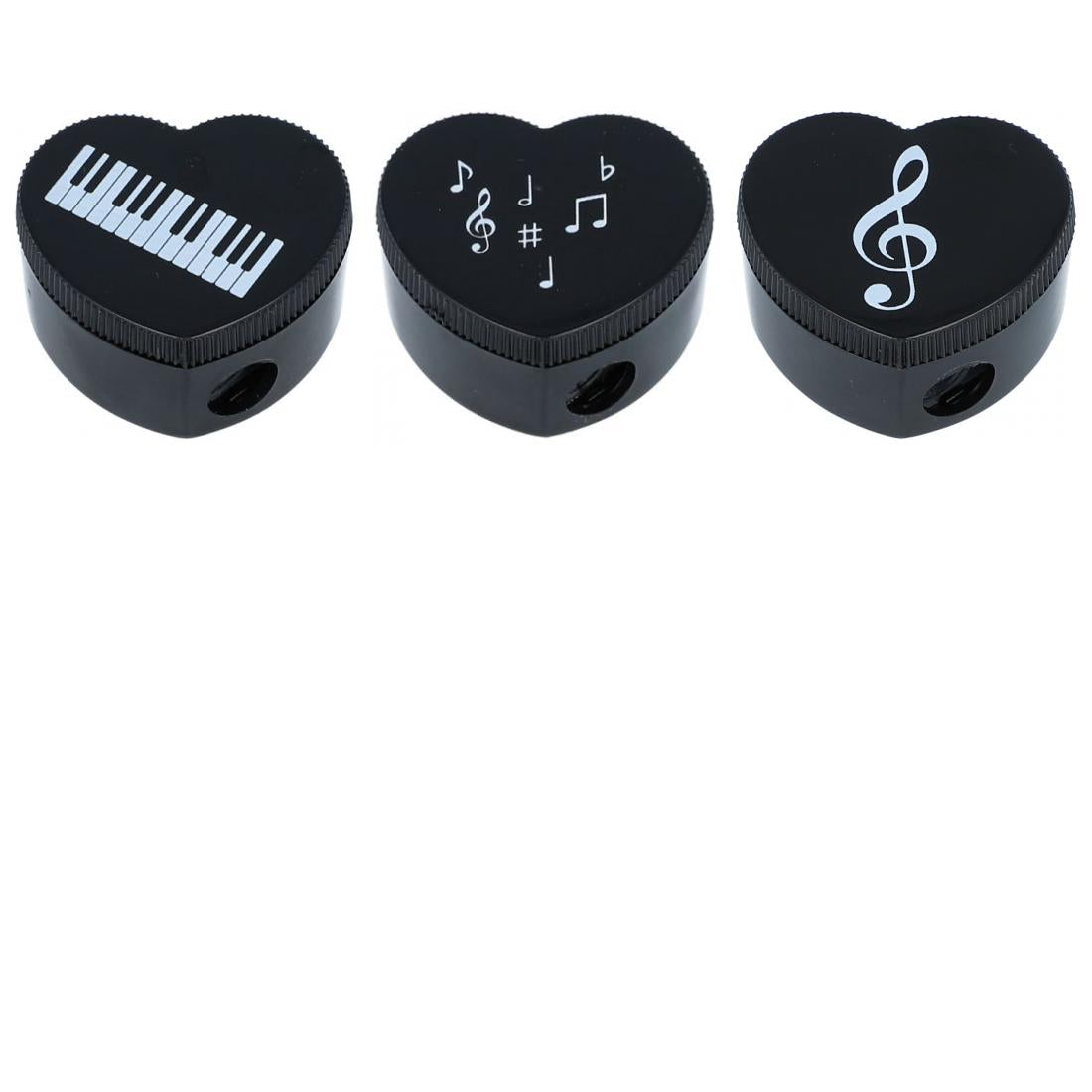 Heart-shaped pencil sharpener with musical note print, treble clef, note mix, keyboard