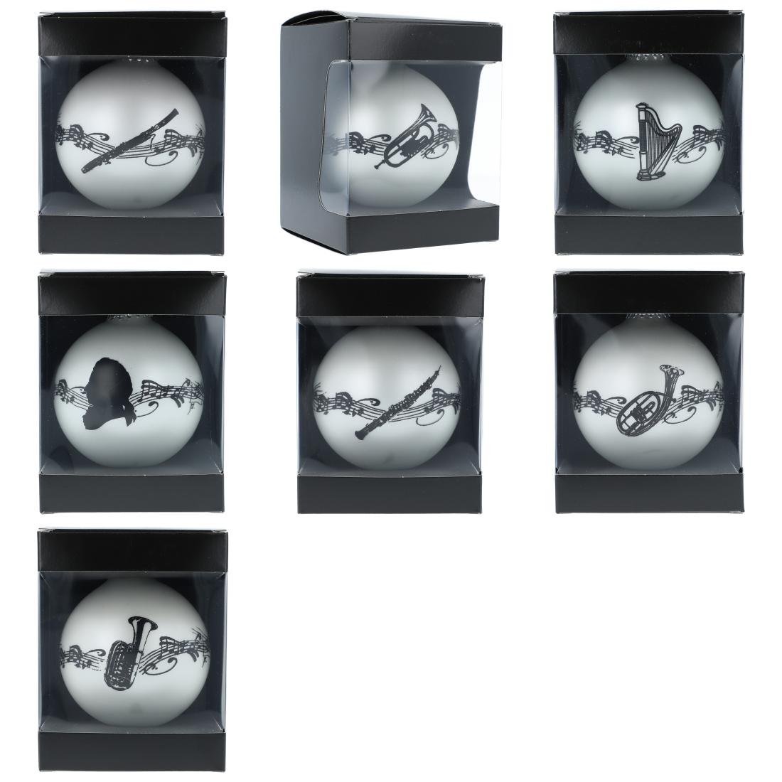 Musik-Motiv-Weihnachtskugeln (einzeln) in der Geschenkbox