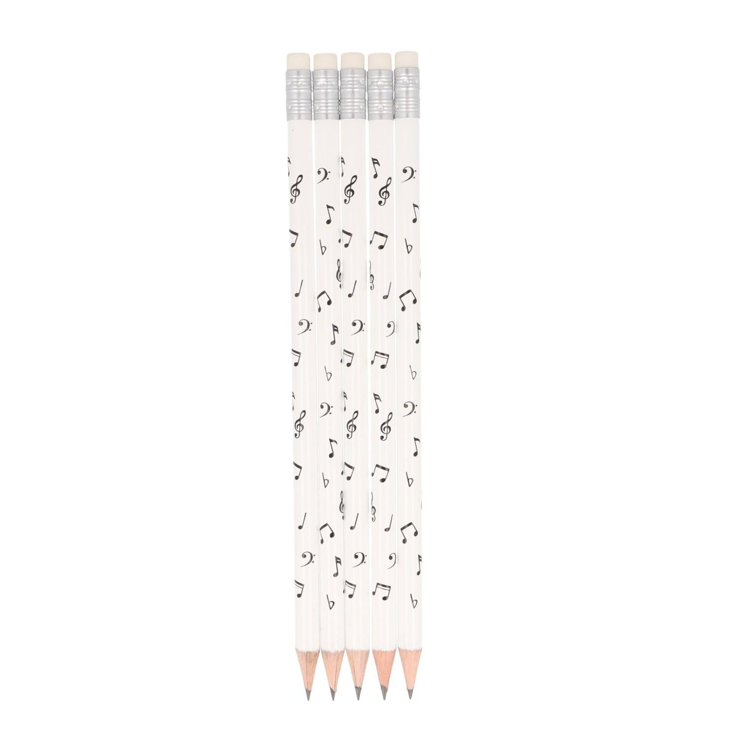 Note mix pencils with eraser, notes, treble clef, bass clef in white or black