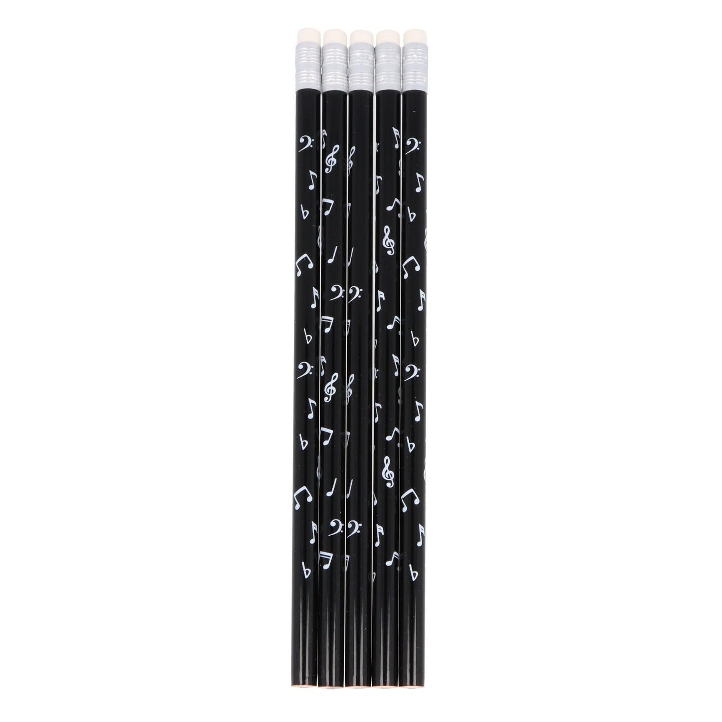 Note mix pencils with eraser, notes, treble clef, bass clef in white or black