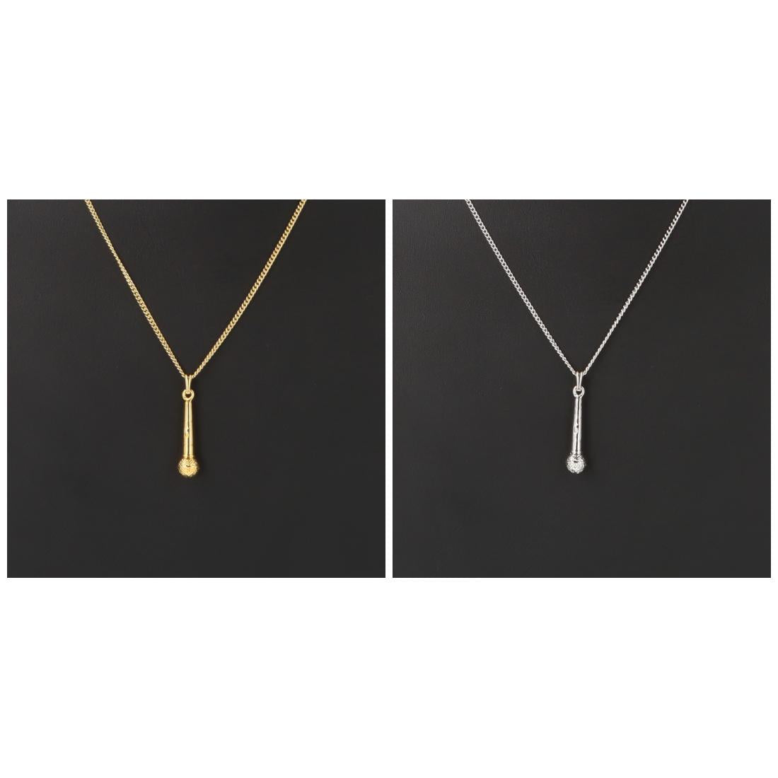Microphone pendant, with chain, silver-plated or gold-plated