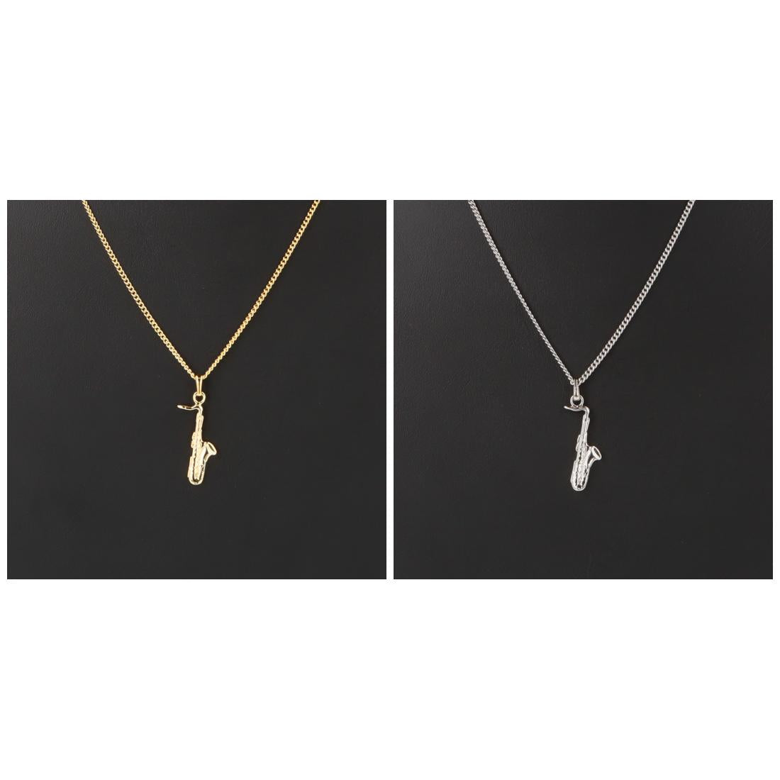 Saxophone pendant, with chain, silver-plated or gold-plated