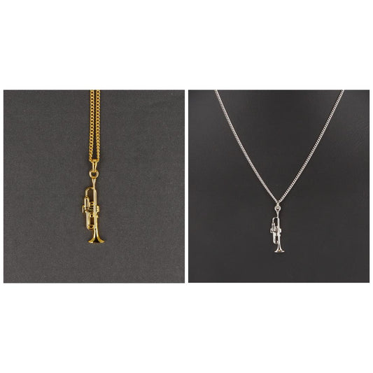 Trumpet pendant, with chain, silver-plated or gold-plated