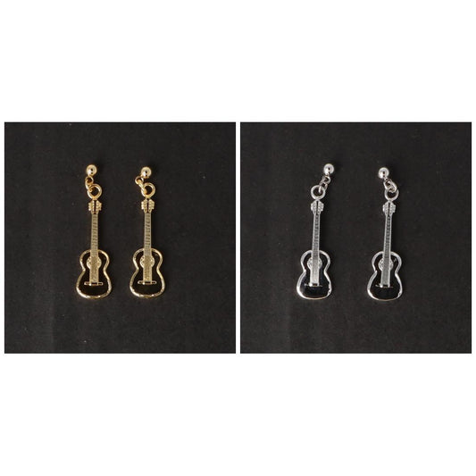 Concert guitar earrings, silver-plated or gold-plated