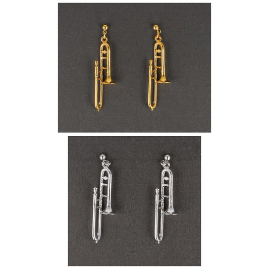 Trombone earrings, silver-plated or gold-plated, brass music