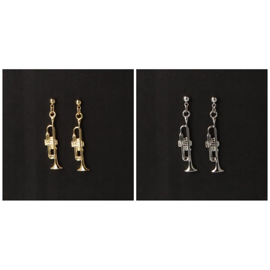 Trumpet earrings, silver-plated or gold-plated, brass music