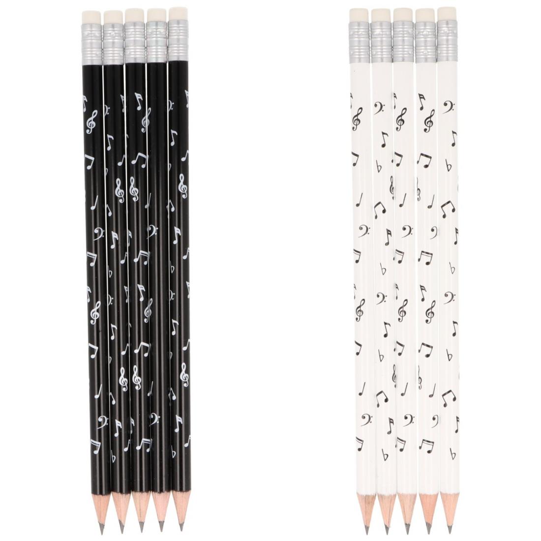 Note mix pencils with eraser, notes, treble clef, bass clef in white or black