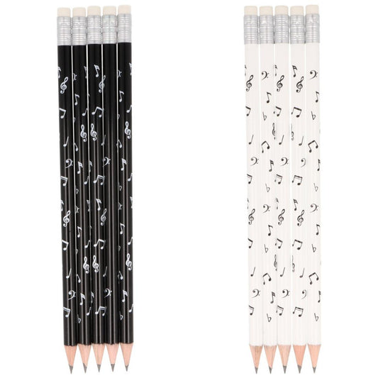 Note mix pencils with eraser, notes, treble clef, bass clef in white or black