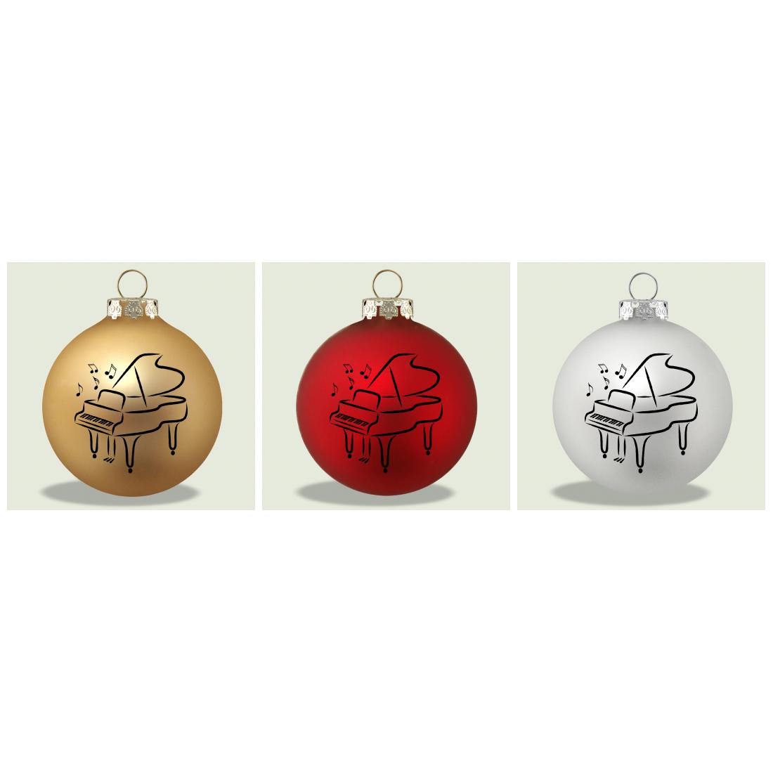 3er-Set Weihnachtskugeln mit Piano-Druck, verschiedene Farben