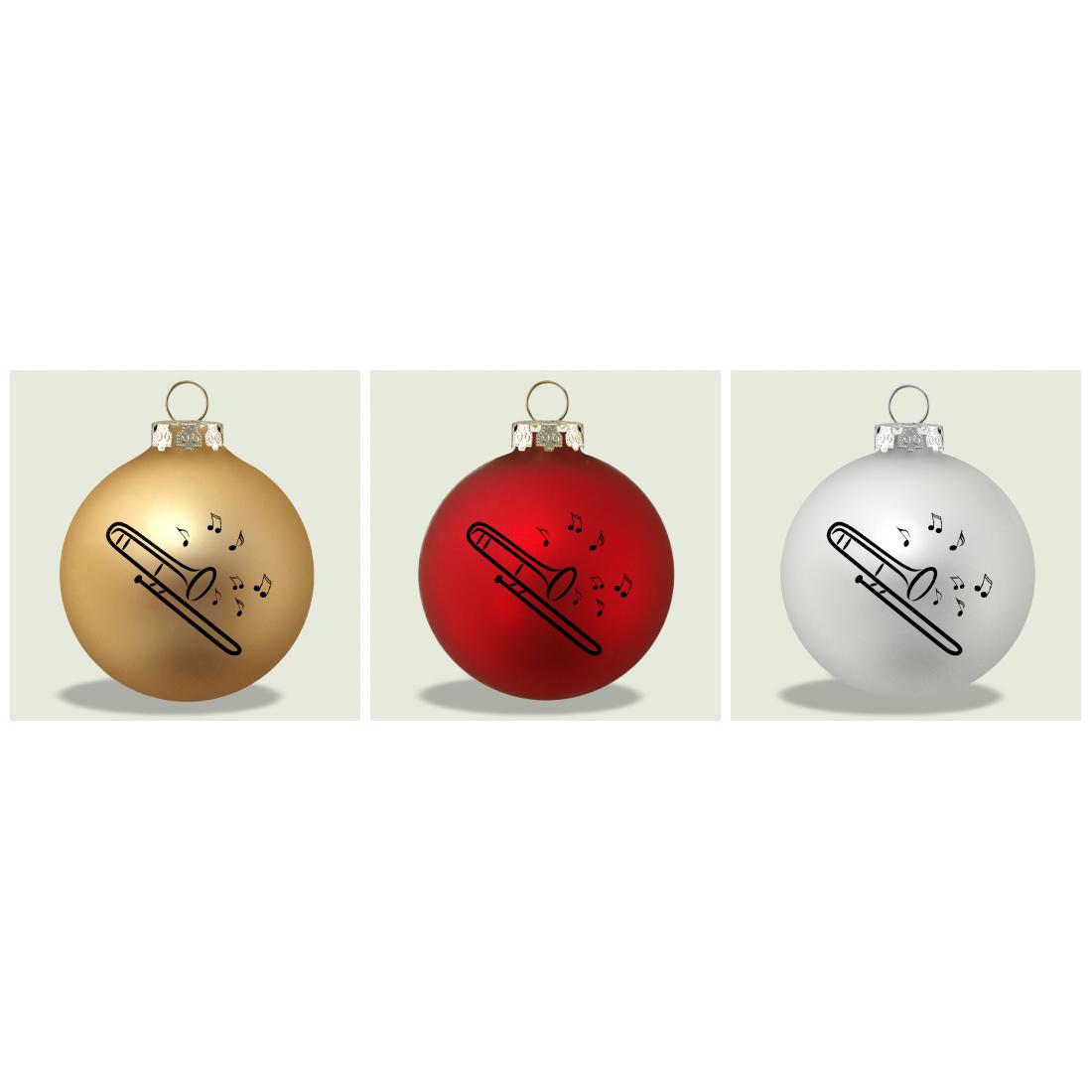 3er-Set Weihnachtskugeln mit Posaune-Druck, verschiedene Farben