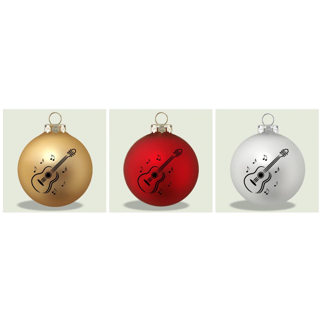 3er-Set Weihnachtskugeln mit Konzertgitarre-Druck, verschiedene Farben