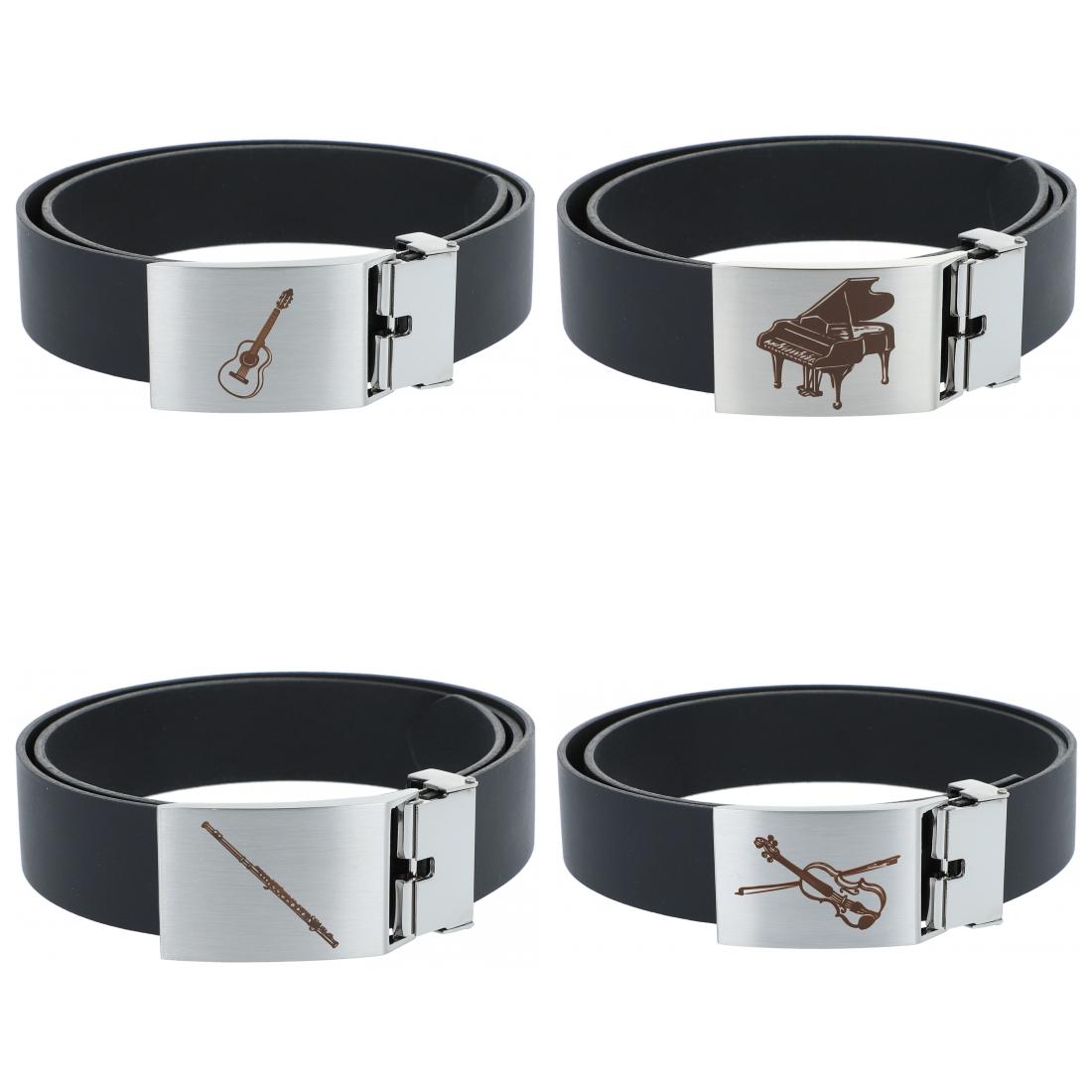 Leather belt and buckle with various instruments