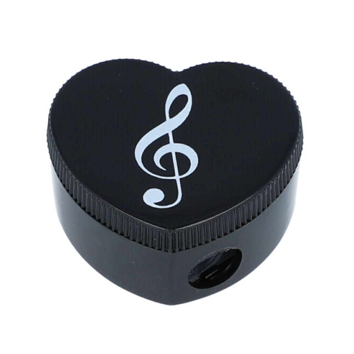 Heart-shaped pencil sharpener with musical note print, treble clef, note mix, keyboard
