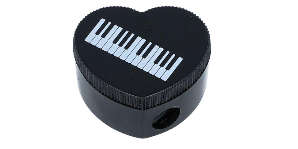Heart-shaped pencil sharpener with musical note print, treble clef, note mix, keyboard