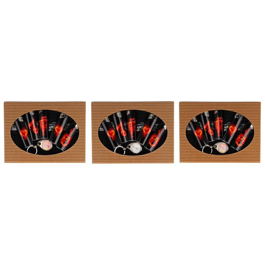 Geschenkset mit schwarzem Gästehandtuch mit Notenbordüre, Schlüsselanhänger und Elektronische Feuerzeuge Flammen