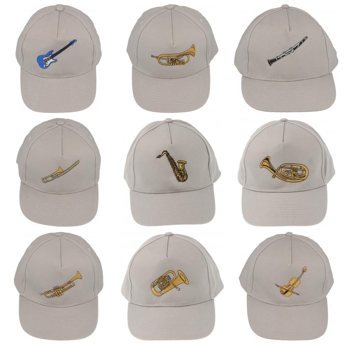 Baseball-Cap mit eingestickten Instrumenten, grau, Baumwolle