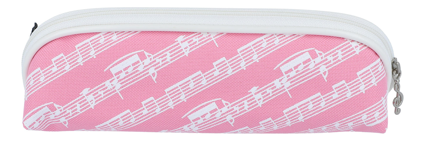 pinkes Stiftmäppchen mit weißen Notenlinien