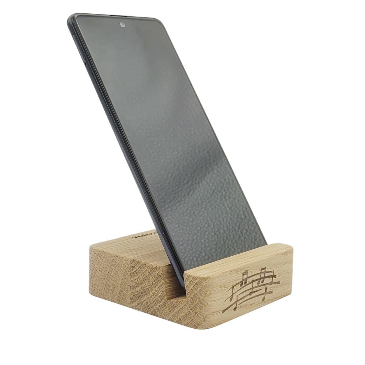 Wooden cell phone holder with music lines