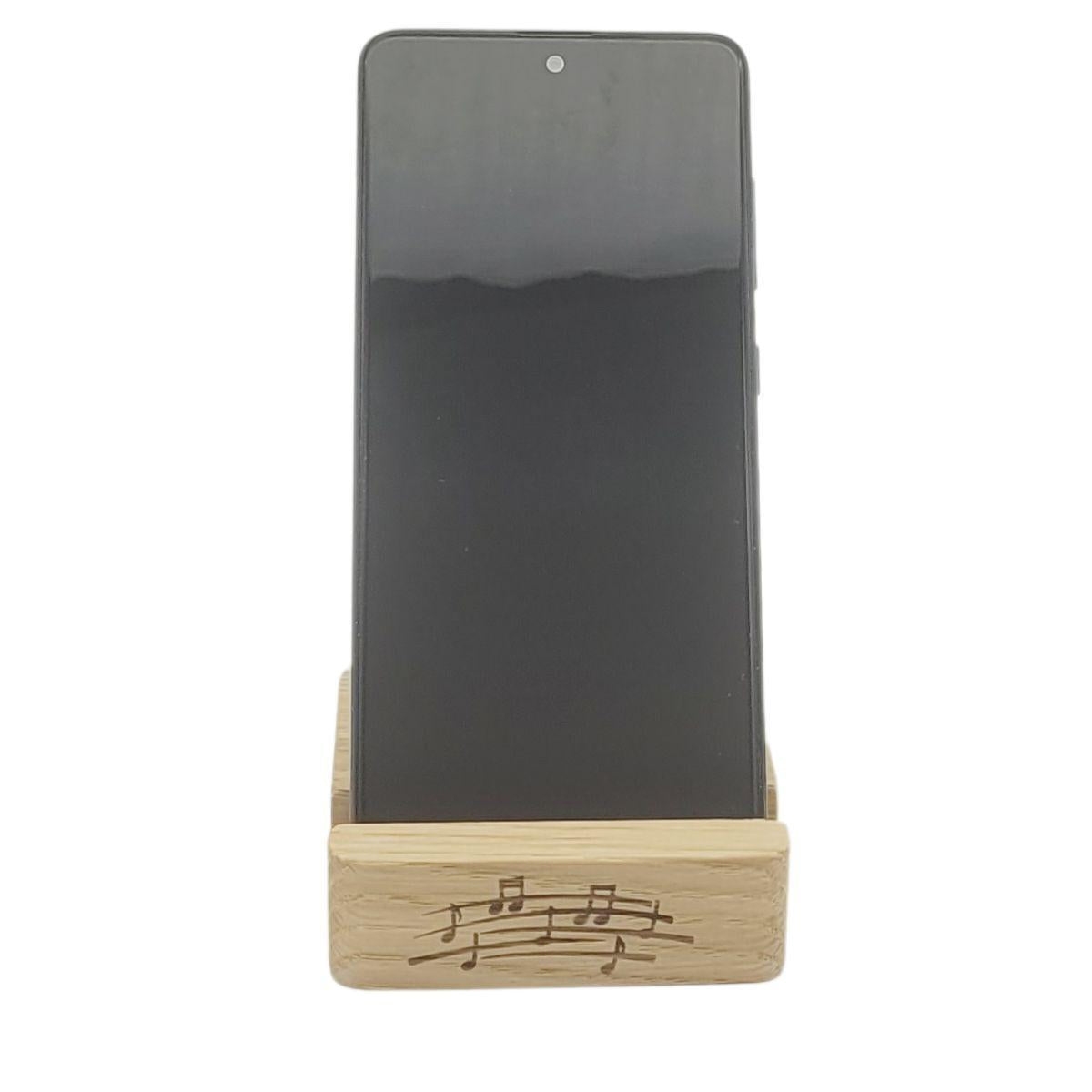 Wooden cell phone holder with music lines
