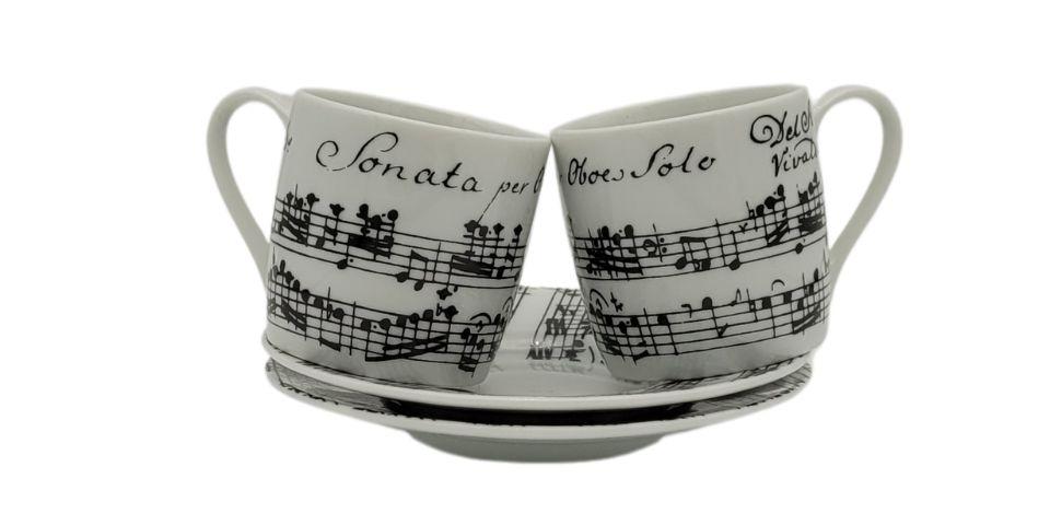 VIVALDI-Espressogedeck, schwarze Noten auf weißem Porzellan, 4-teilig