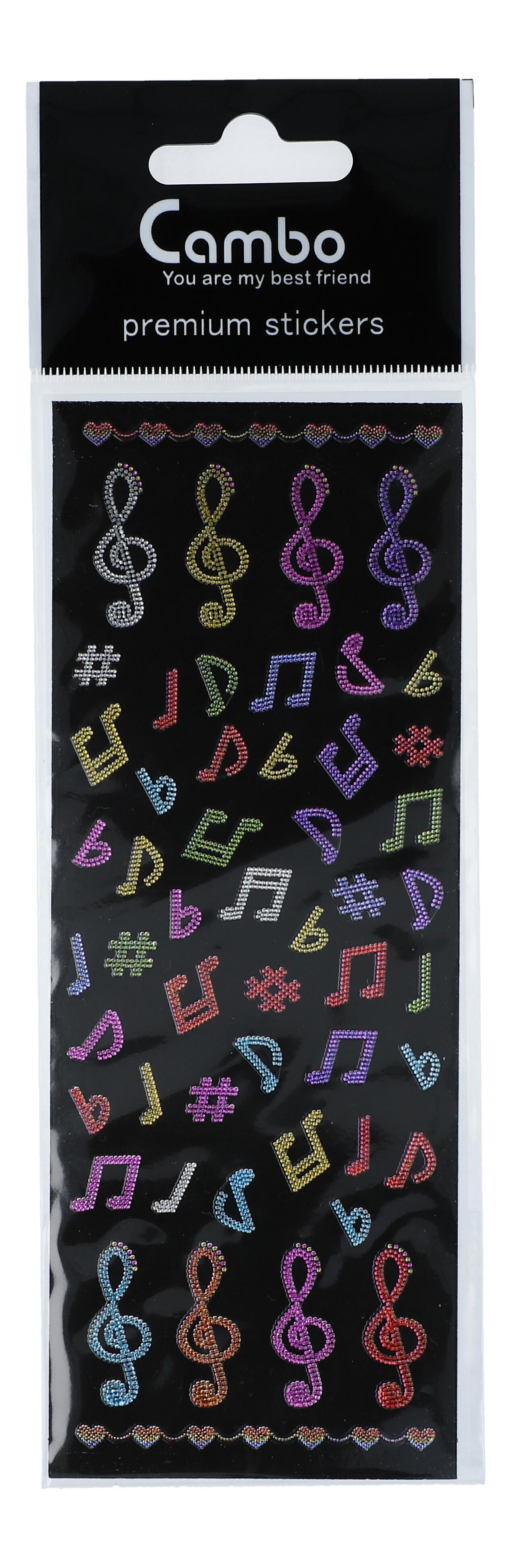 1 Bogen mit bunten Violinschlüssel- und Noten-Stickern