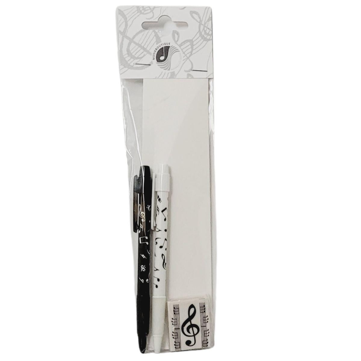 Schreibset Notenmix mit Druck-Bleistift (schwarz), Kugelschreiber (weiß) und Radiergummi