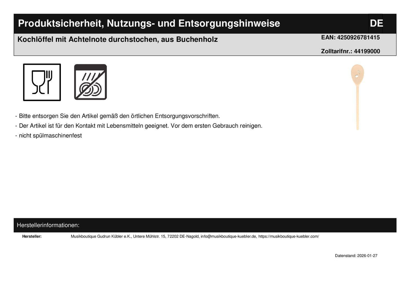 Gift set with note pasta, eighth note cooking spoon and pasta sauce in carrying bag