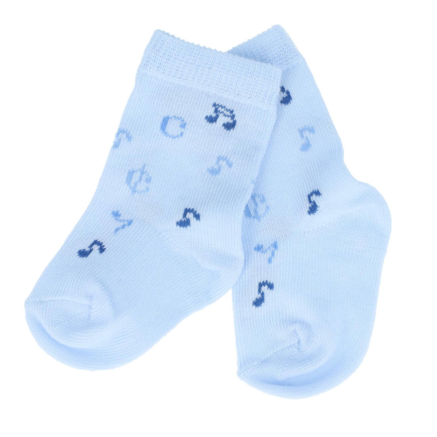 Music baby socks with notes in light blue