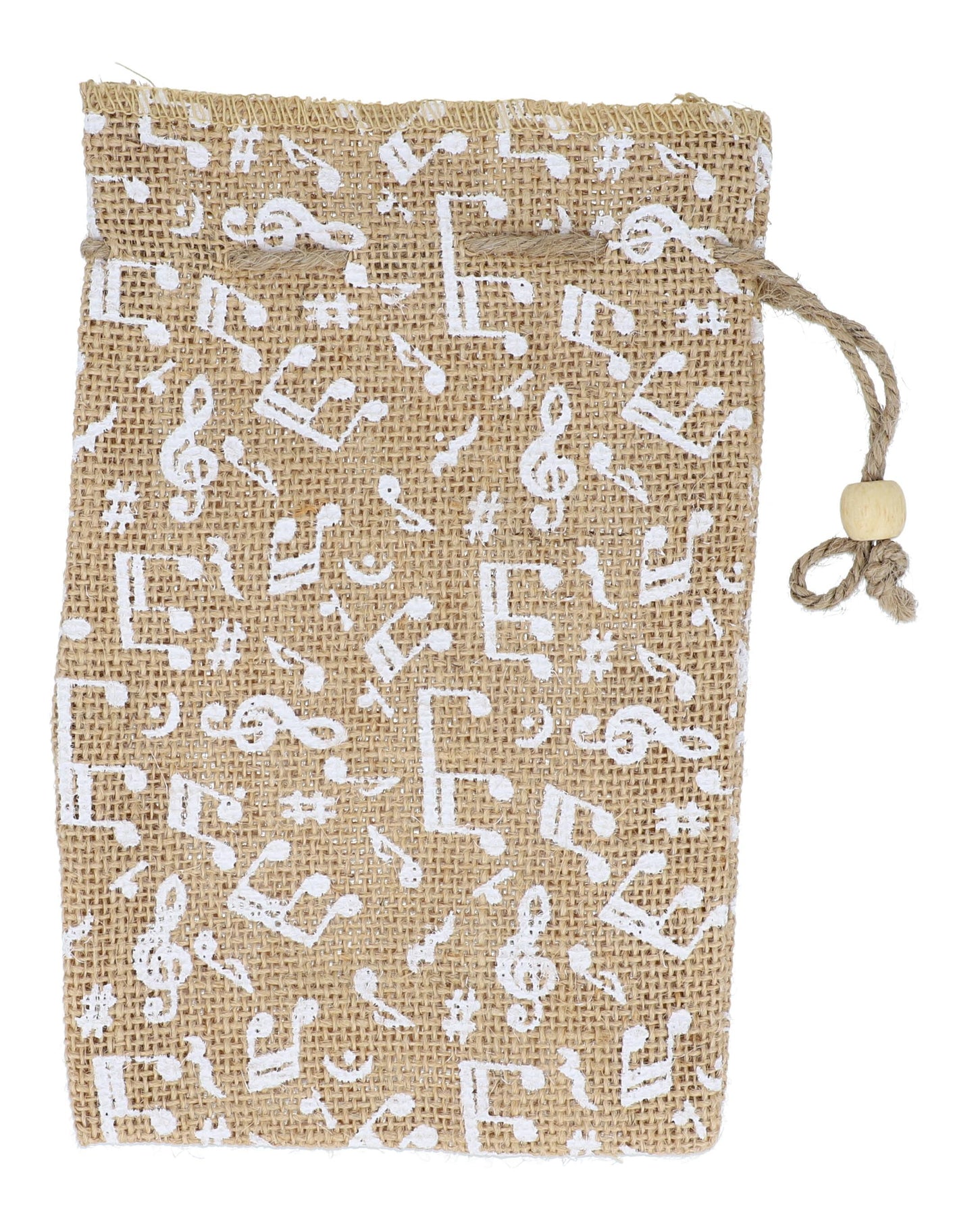 Jute-Kordelzugtäschchen mit aufgedrucktem Noten-Mix