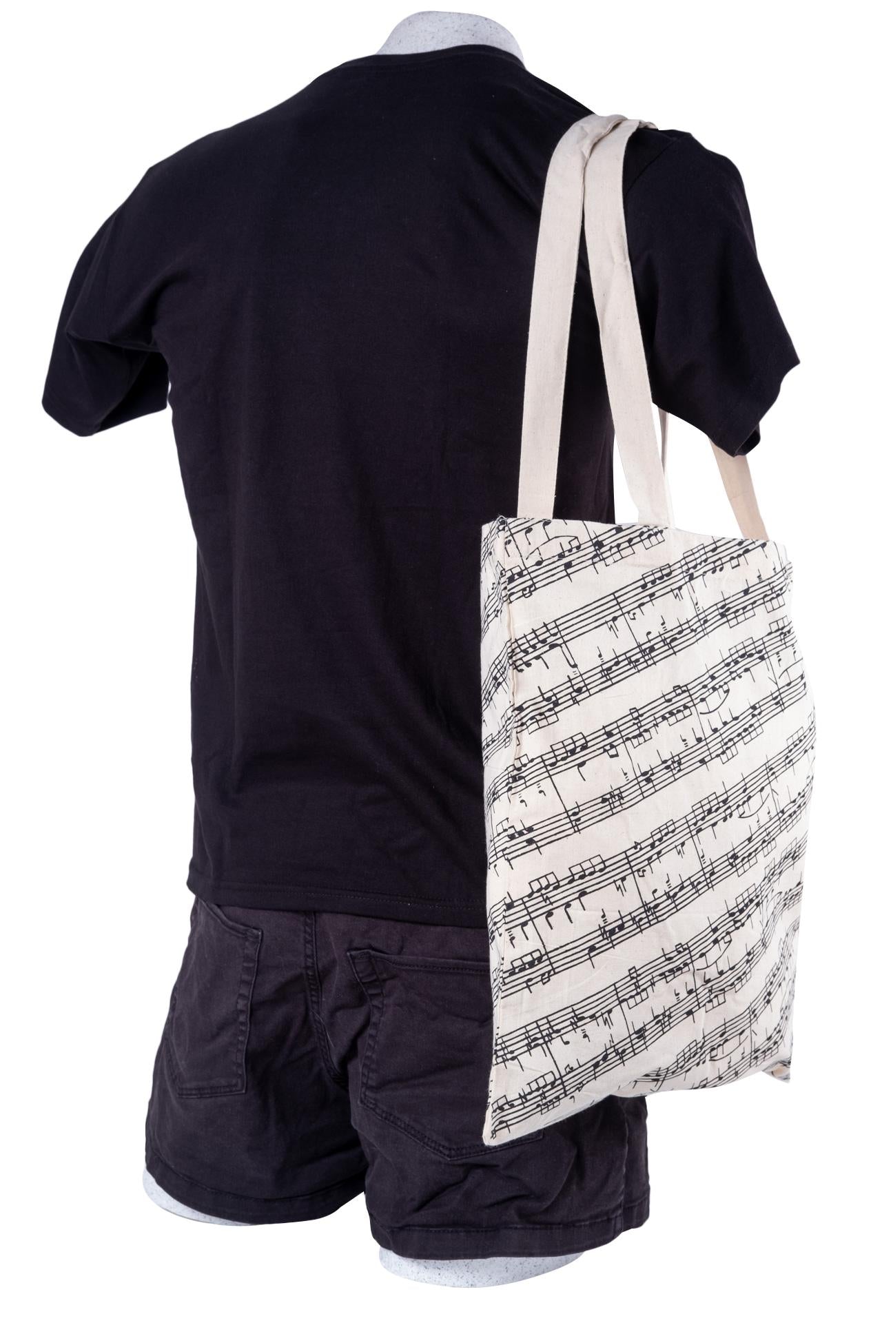 Baumwoll-Henkeltasche mit schwarze Notenlinien