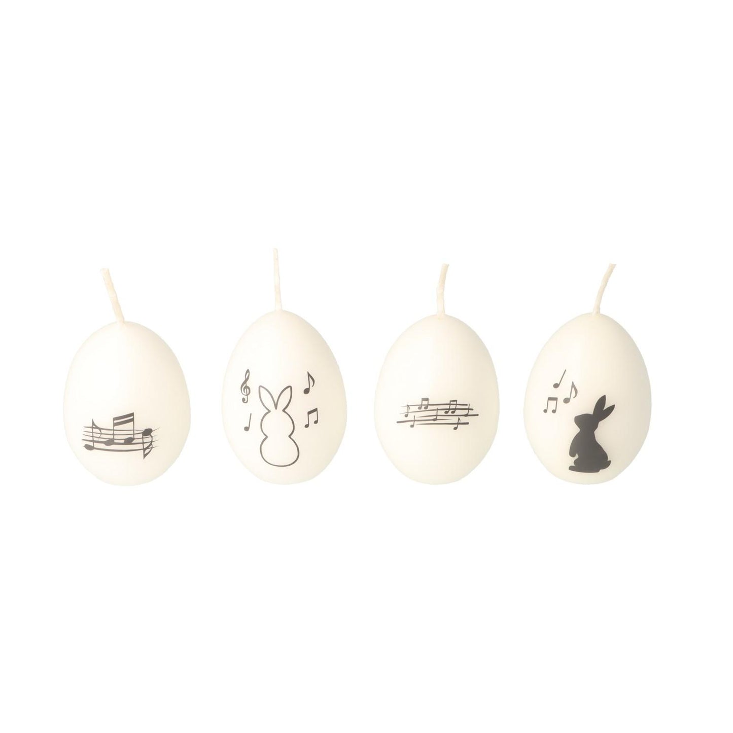 Set mit 4 Stück Eier-Kerzen, weiß/anthrazit, verschiedene Motive
