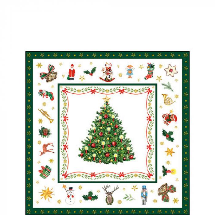 Servietten Christmas evergreen white (Cocktailformat)