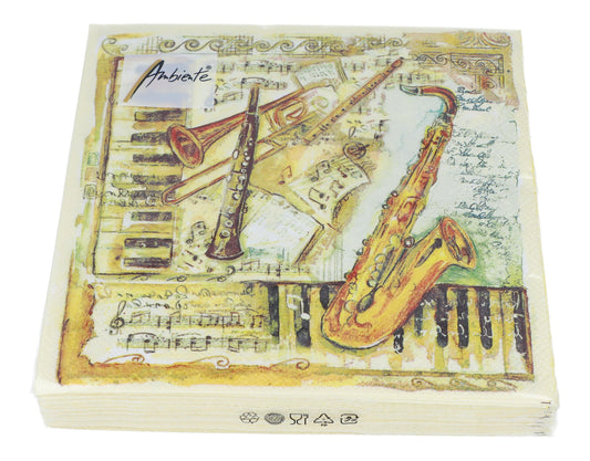 Servietten mit Instrumenten, Tasten, Noten, Musik