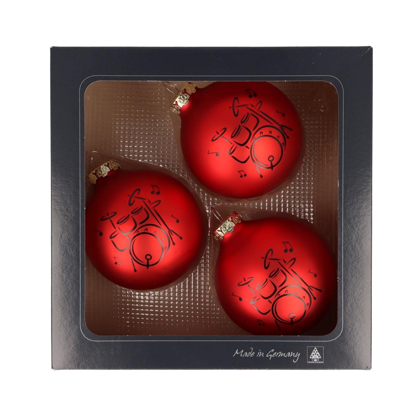 3er-Set Weihnachtskugeln mit Schlagzeug-Druck, verschiedene Farben