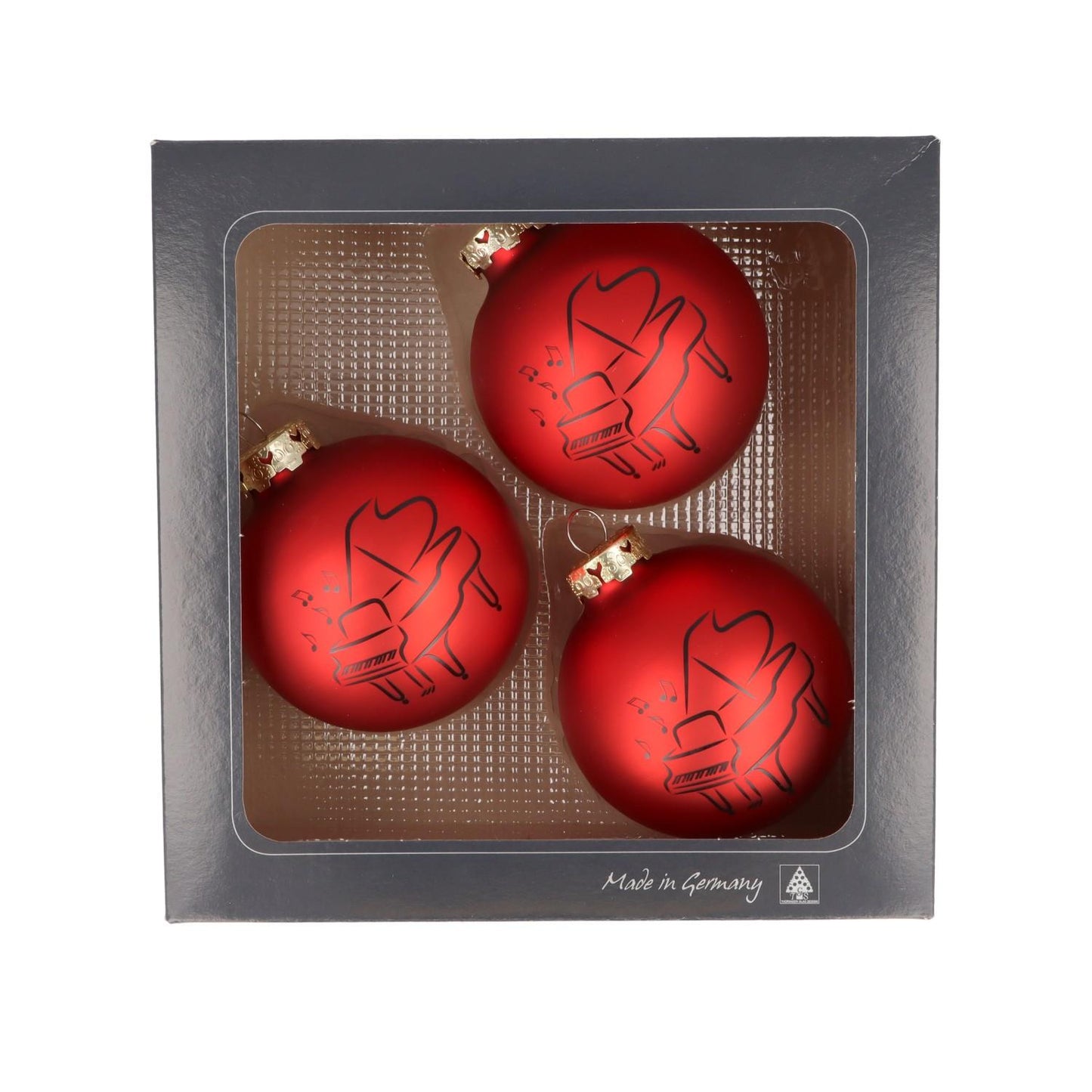3er-Set Weihnachtskugeln mit Piano-Druck, verschiedene Farben