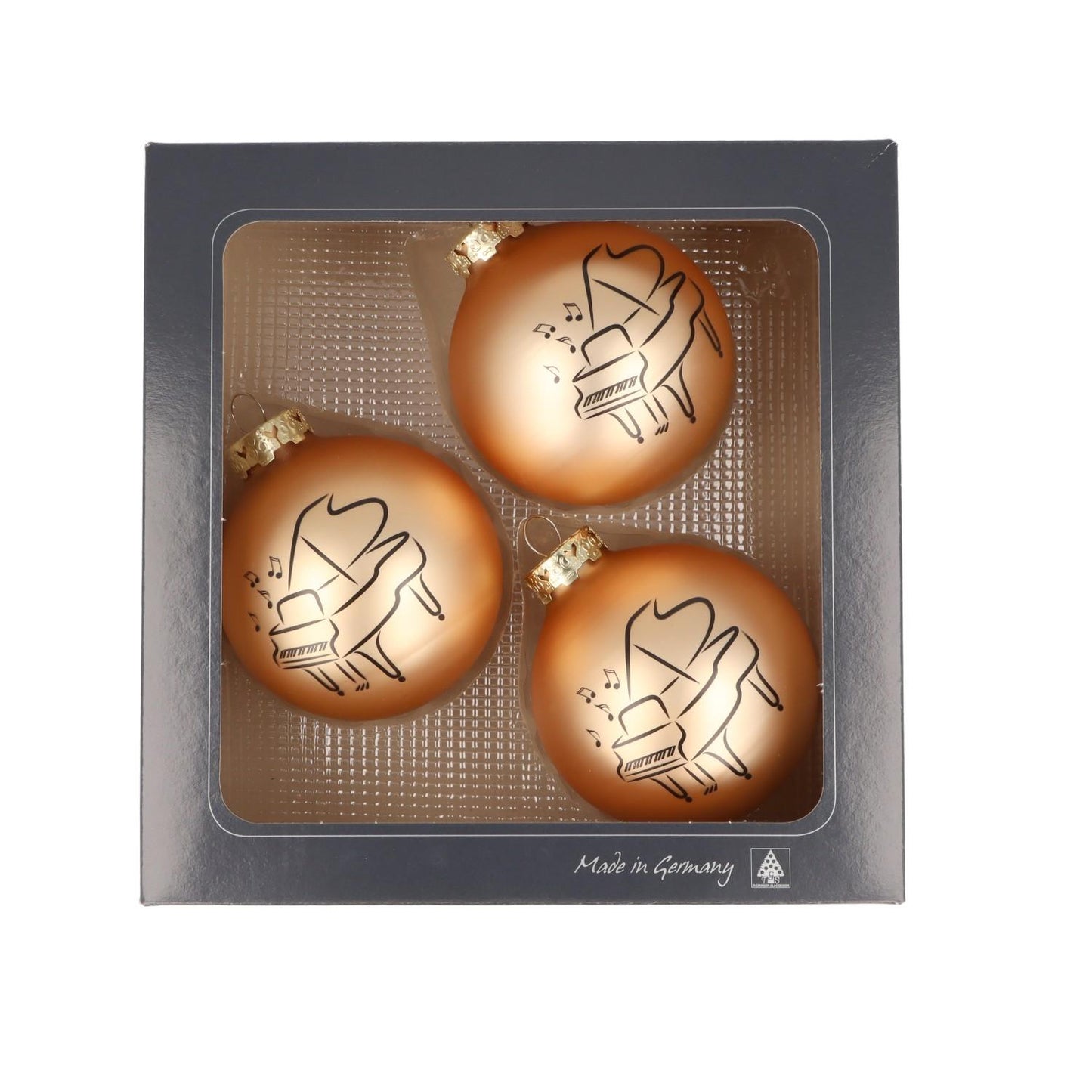 3er-Set Weihnachtskugeln mit Piano-Druck, verschiedene Farben