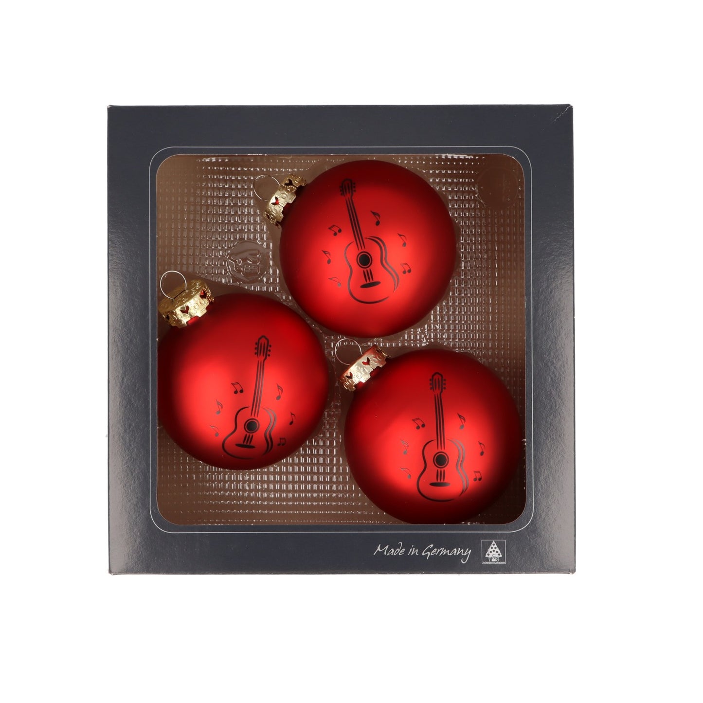 3er-Set Weihnachtskugeln mit Konzertgitarre-Druck, verschiedene Farben