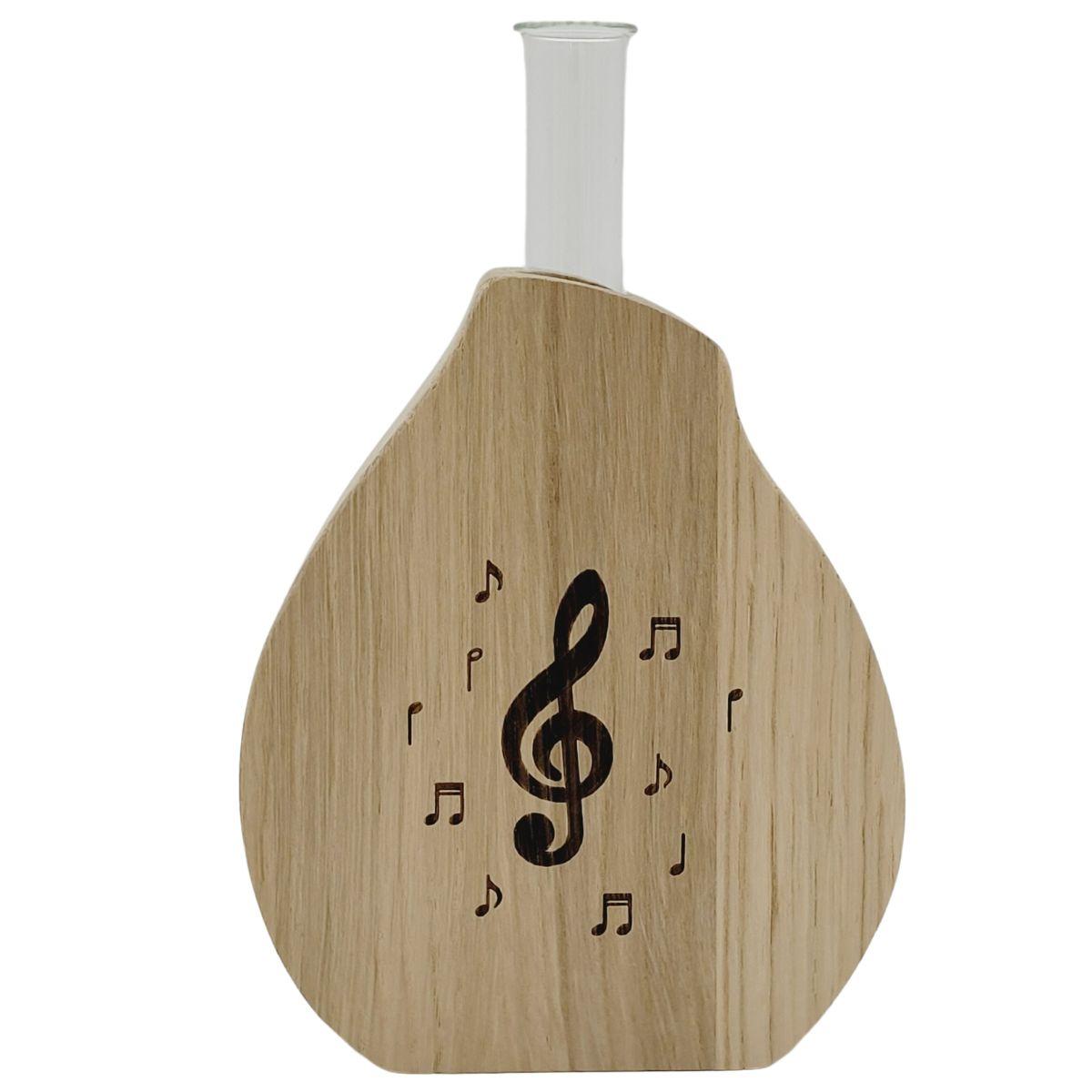 Edle Vase aus Holz inklusive Glaszylinder mit Violinschlüssel und Noten