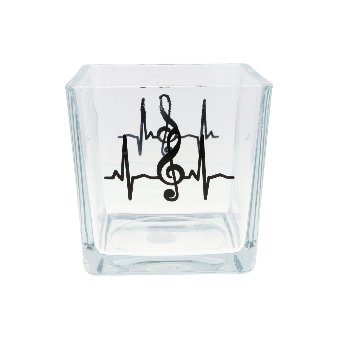 Glas-Vase mit Herzschlag und Violinschlüssel
