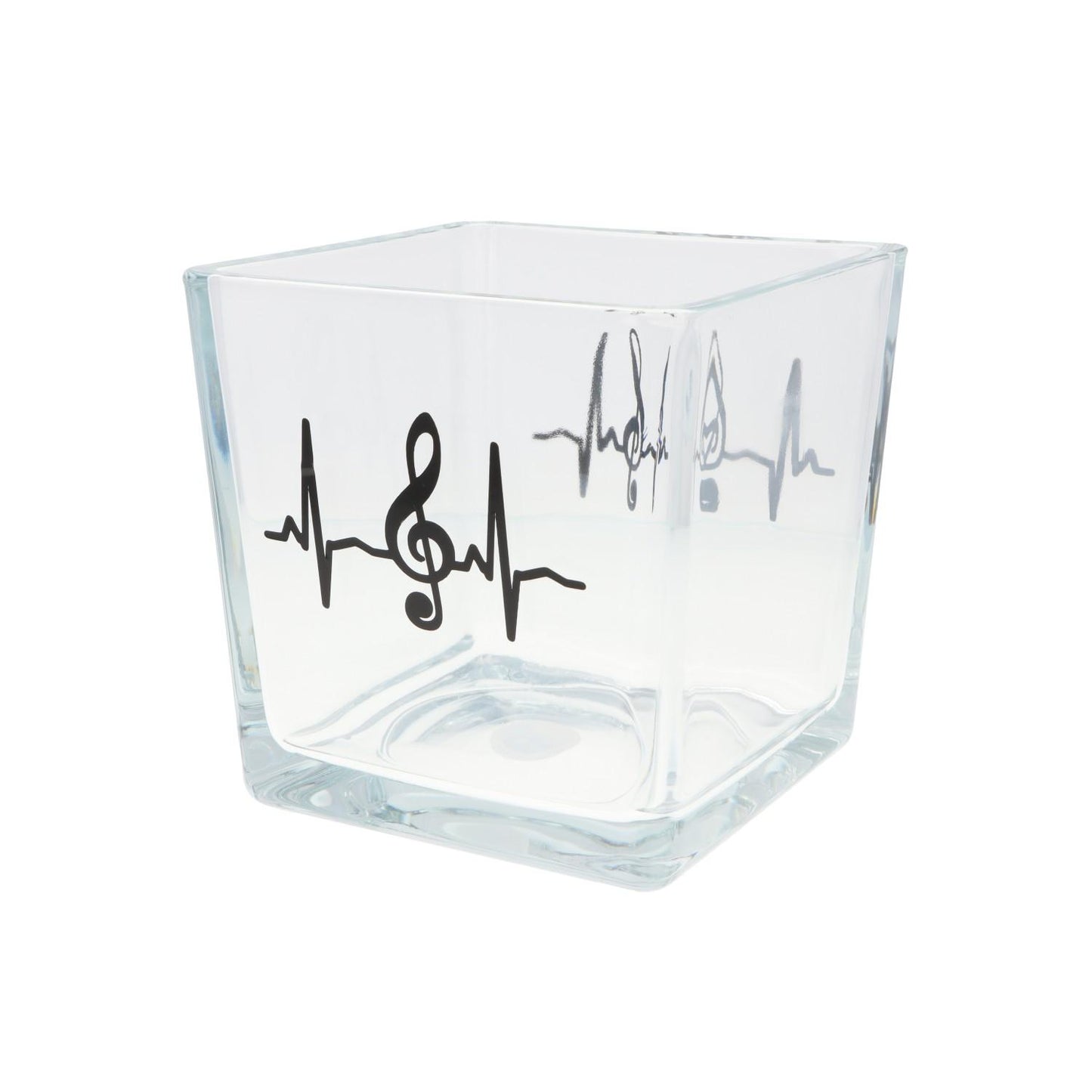 Glas-Vase mit Herzschlag und Violinschlüssel