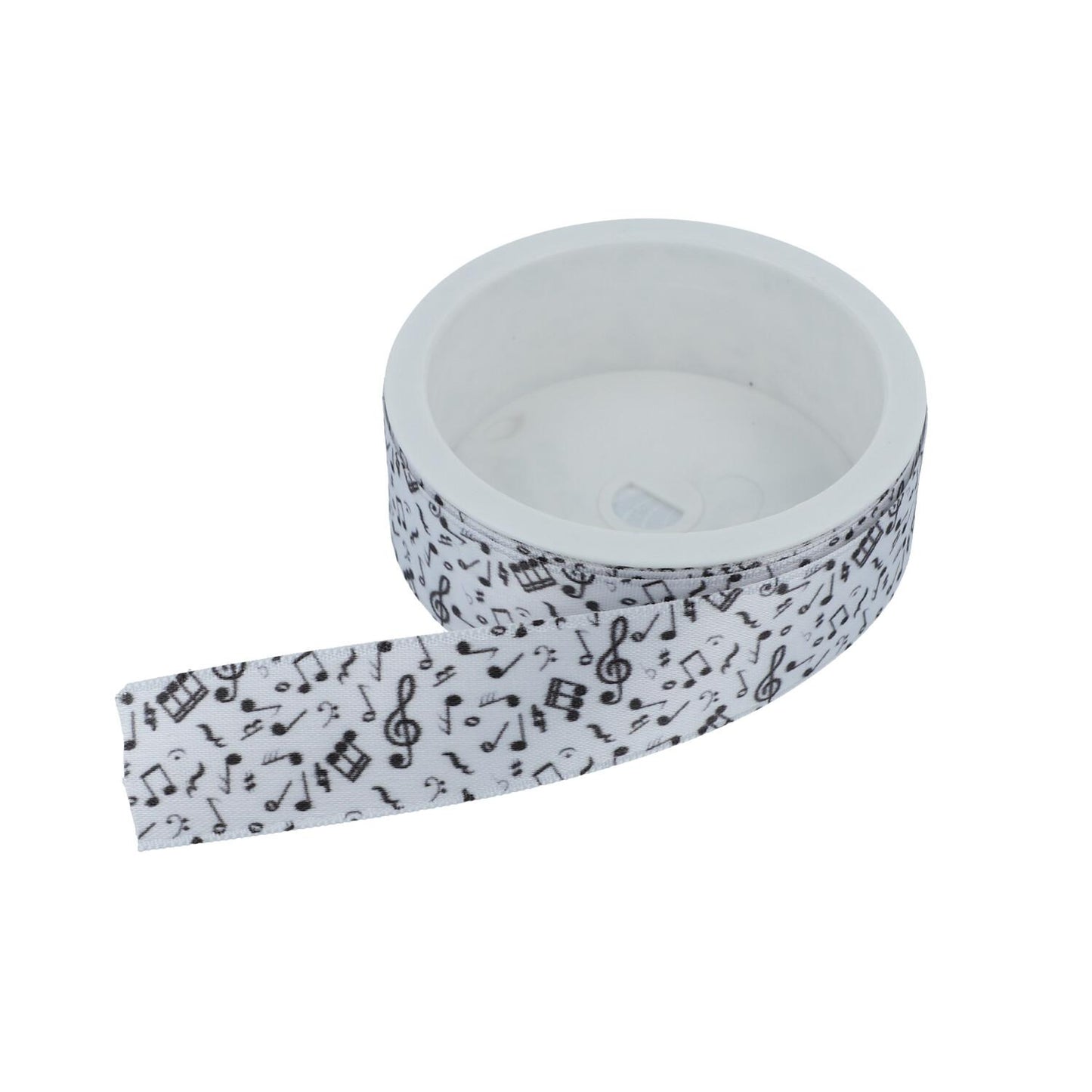 white satin gift ribbon with black notes