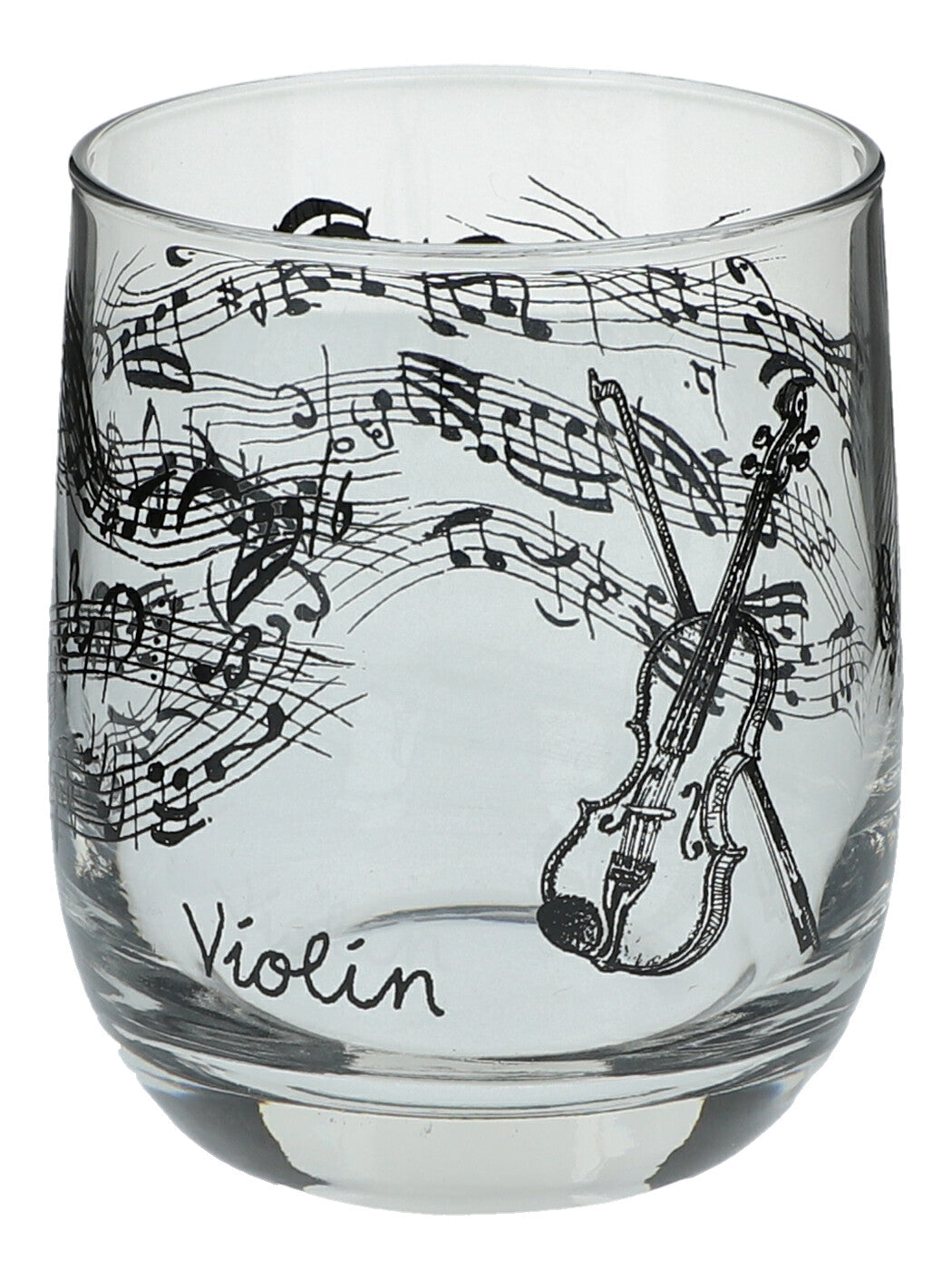 Glas mit Instrumenten und musikalischen Motiven