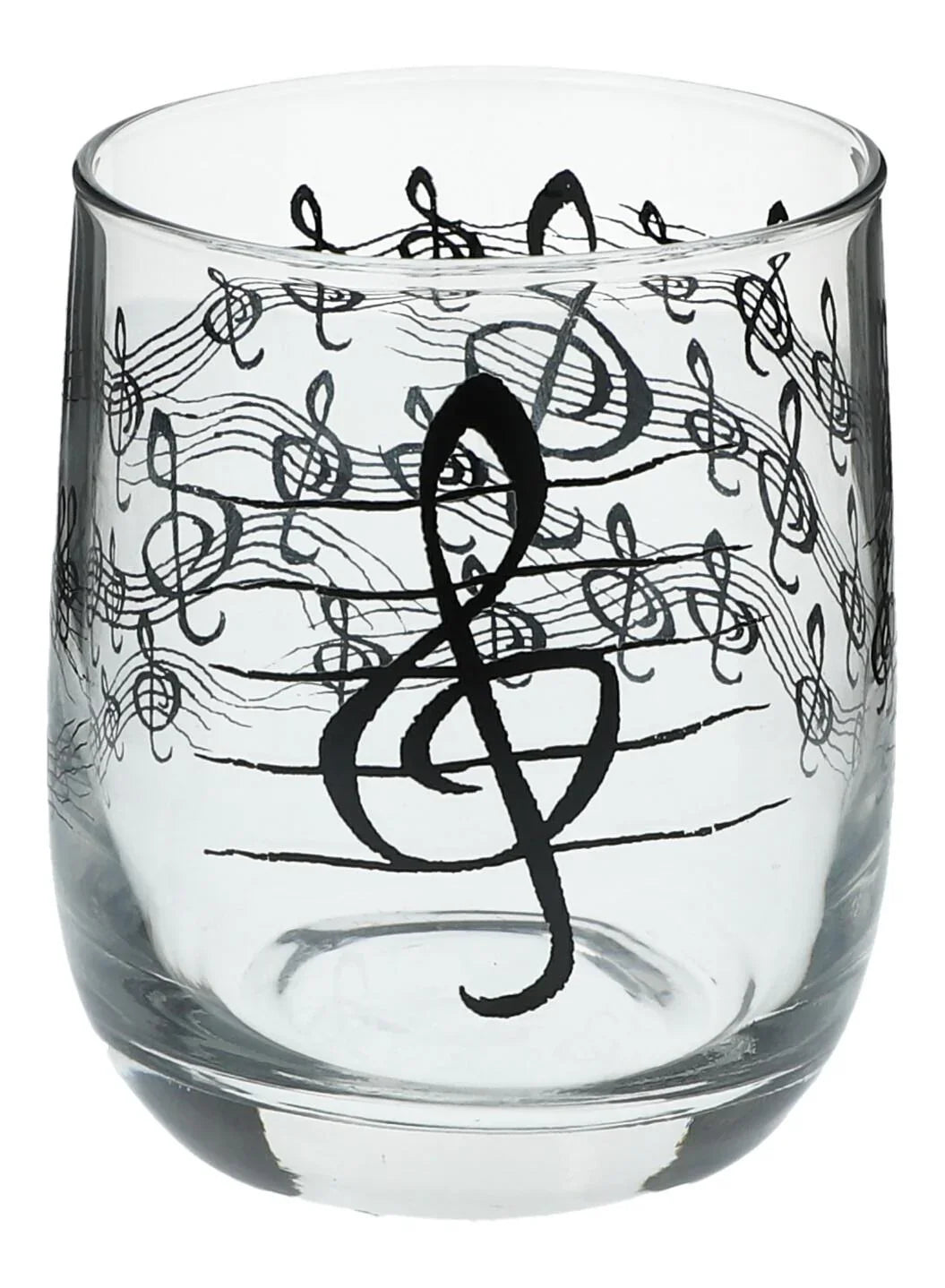 Glas mit Instrumenten und musikalischen Motiven, schwarzer Druck - Instrumente / Design: Violinschlüssel
