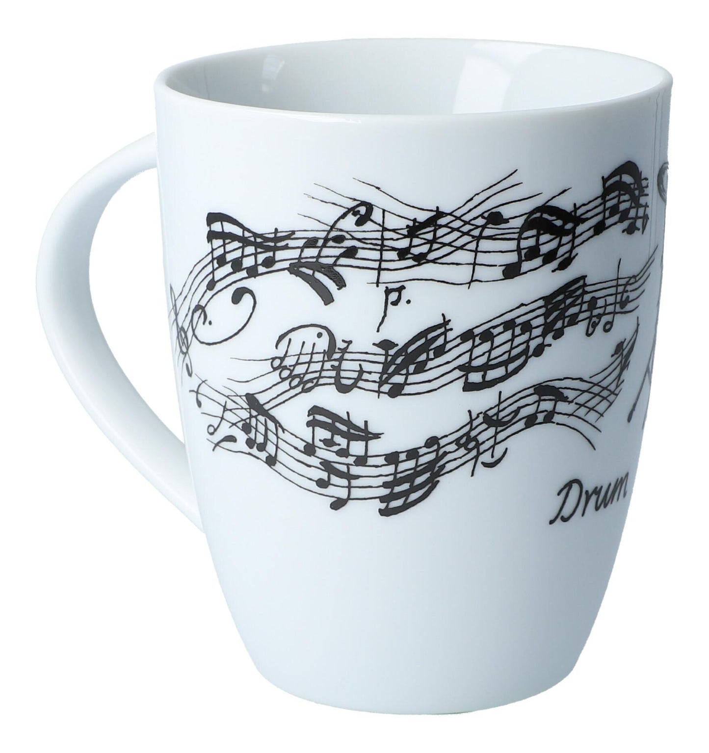 Henkelbecher bedruckt mit diversen Instrumenten und musikalischen Motiven - Instrumente / Design: Schlagzeug
