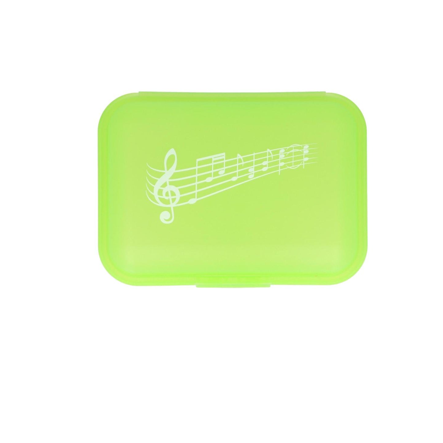 Lunch box with click closure and music note print, 3 colors