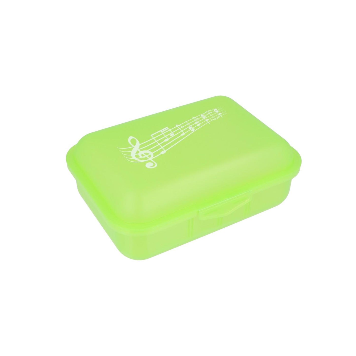Lunch box with click closure and music note print, 3 colors