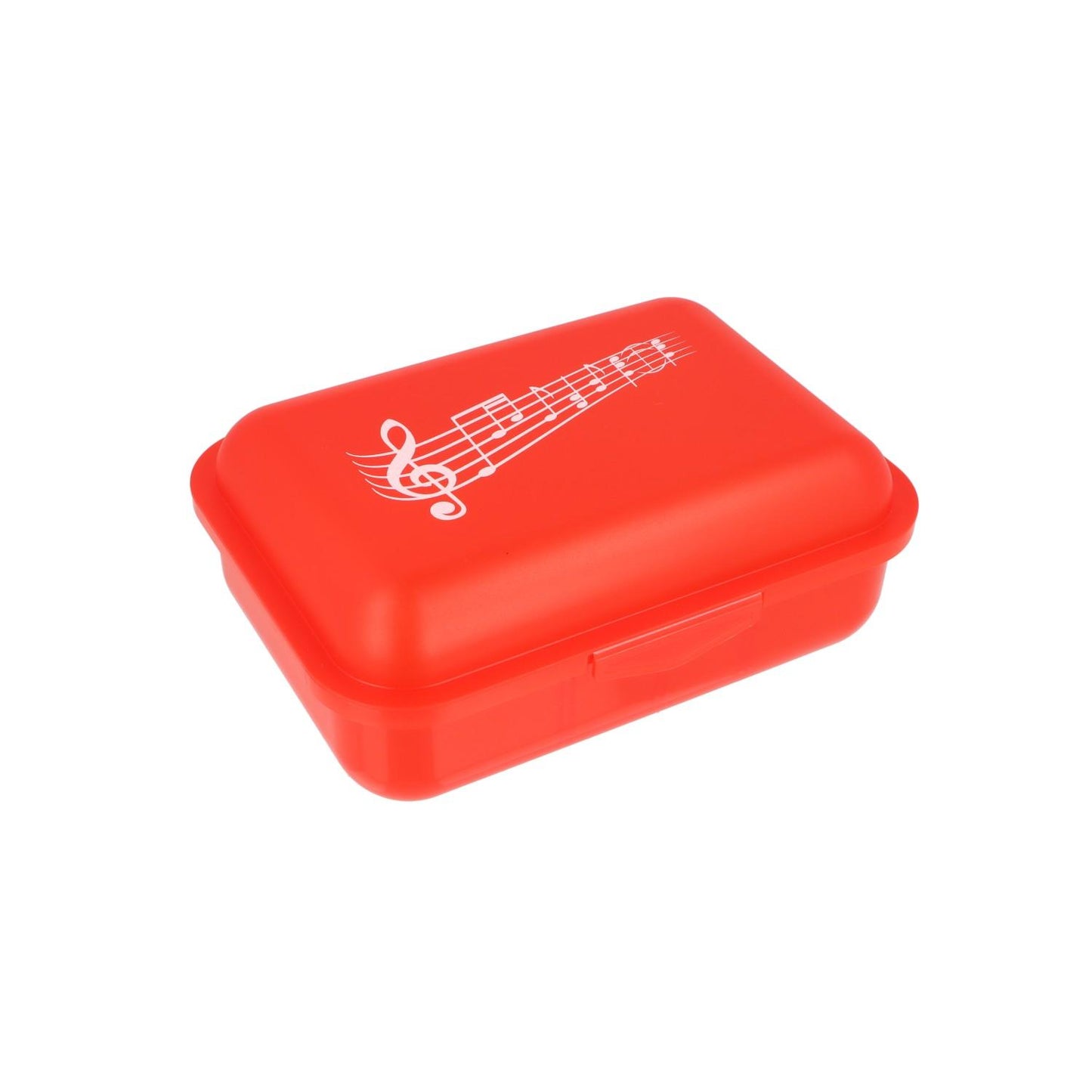 Lunch box with click closure and music note print, 3 colors