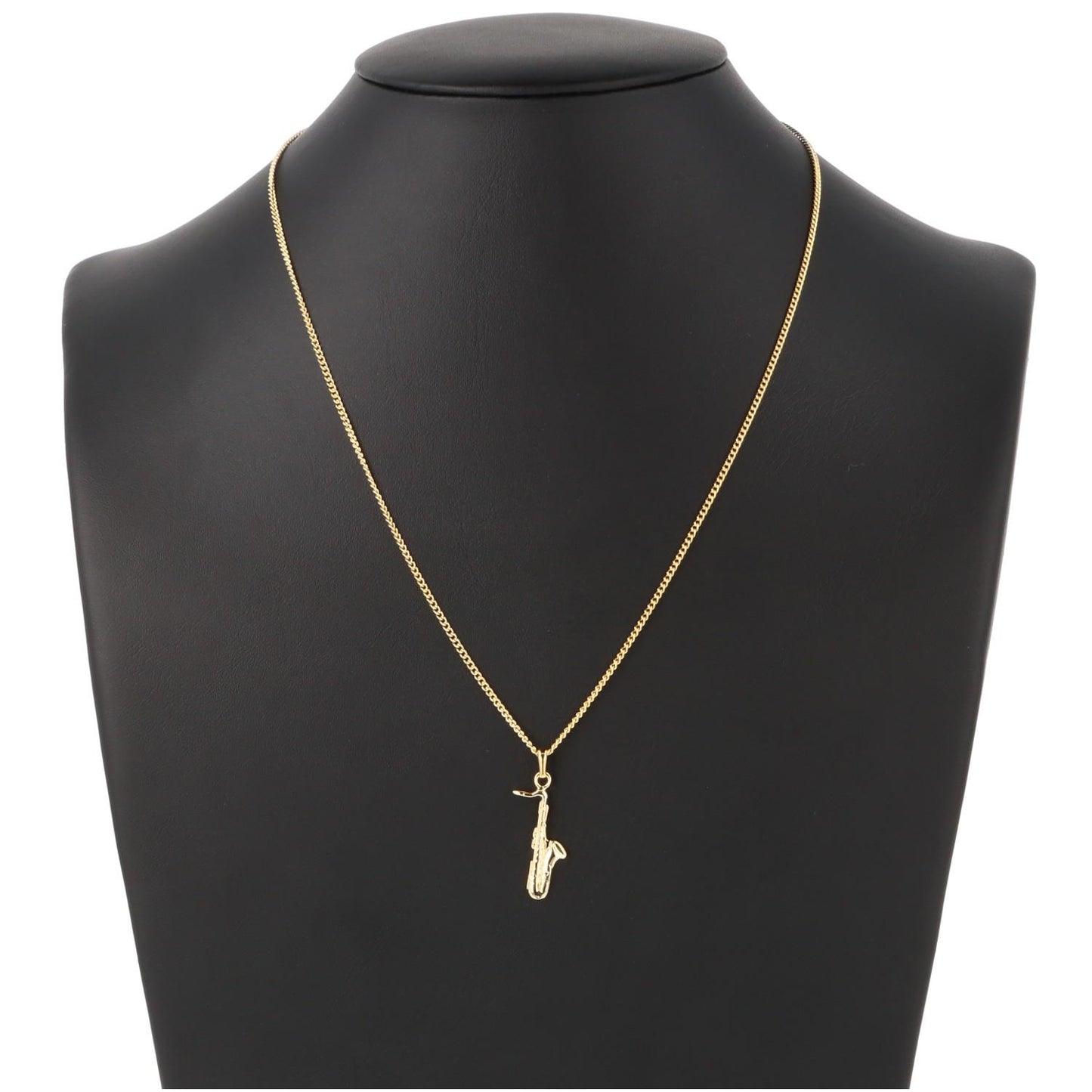 Saxophone pendant, with chain, silver-plated or gold-plated
