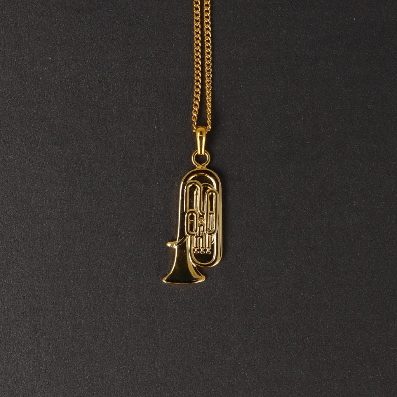 Tuba-Anhänger, mit Kette, versilbert oder vergoldet